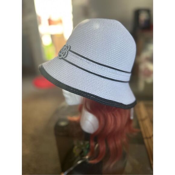 Beautiful stub bowler hat with patterned flower adjustable strap